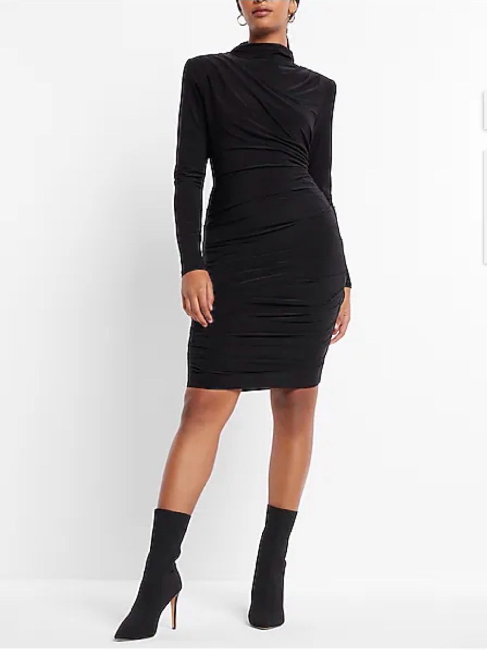 Express Black Ruched Long-Sleeve Women’s Dress w/ Diamond Cut Out In Back Sz M